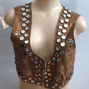 Metallic leather and mirror studded vest! Double D